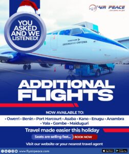 Air Peace Boosts Festive Travel with Additional Local Flights and Return of Warri Route